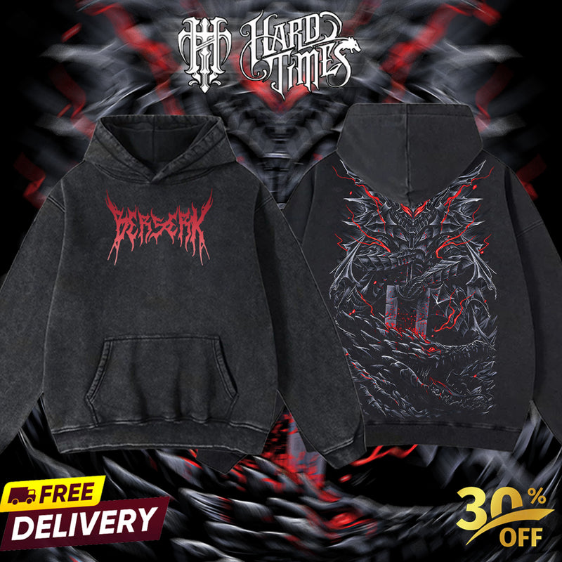 HardTimeClothing - Guts Berserk Retro Vintage Unisex Oversize Anime Manga Acid Washed Heavyweight Cotton T-shirt, Anime Merch, Gift For Anime Fan. Clothes Oversized