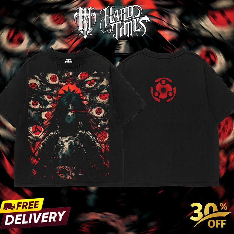 HardTimesClothing - "Uchiha Madara" Naruto Retro Vintage Unisex Oversize Anime Manga Acid Washed Heavyweight Cotton T-shirt, Anime Merch, Gift For Anime Fan.