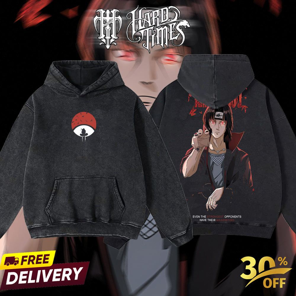 HardTimesClothing - Uchiha Itachi Naruto Anime Limited Edition Death Reaper Seal Double Printed Oversize Lightweight Acid Washed Hoodie, graphic hoodies men streetwear