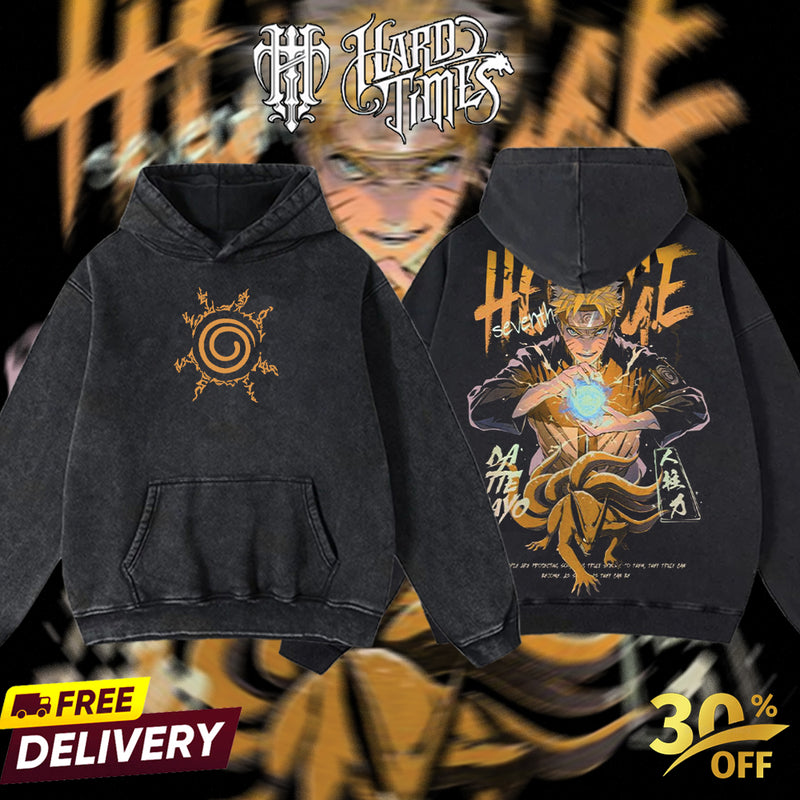 HardTimesClothing - Naruto Anime Limited Edition Death Reaper Seal Double Printed Oversize Lightweight Acid Washed Hoodie, graphic hoodies men streetwear (Copy) (Copy)