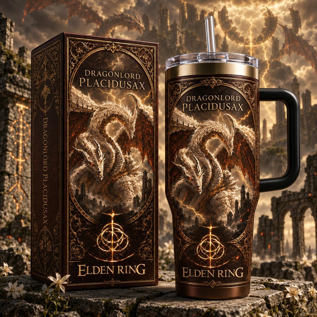 (Normal White Box) Tumbler 40oz - Dragonlord Placidusax Eldenring