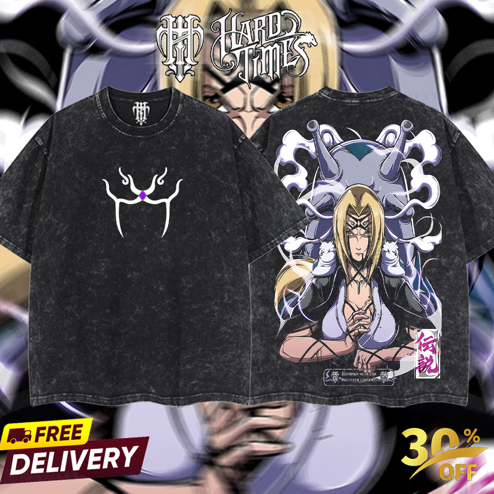 HardTimesClothing - Tsunade Sannin Naruto Anime Limited Edition Death Reaper Seal Double Printed Oversize Lightweight Acid Washed Hoodie, graphic hoodies men streetwear (Copy)