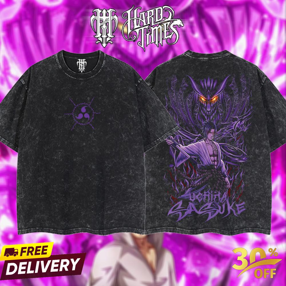 HardTimesClothing - "Sasuke X Susanoo" Naruto Retro Vintage Unisex Oversize Anime Manga Acid Washed Heavyweight Cotton T-shirt, Anime Merch, Gift For Anime Fan. Clothes Oversized