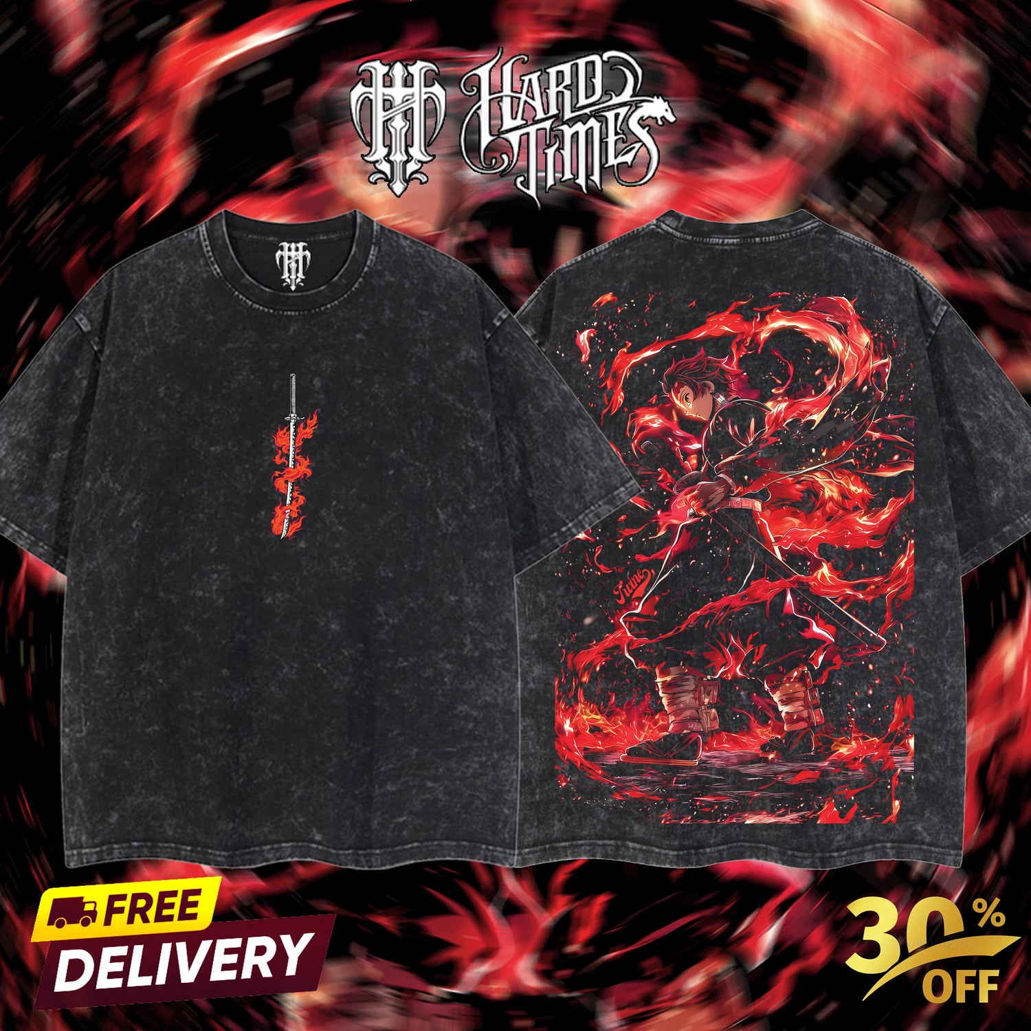 HardTimesClothing Retro Limited Vintage Kamado Tanjiro Demon Slayer, demon slayer infinity castle, Unisex Oversize Anime Manga Acid Washted Heavyweight Cotton Tshirt, Anime Merch, Gift for anime fan Clothes Oversized