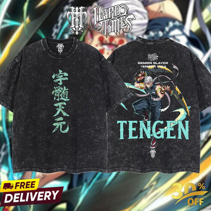 HardTimesClothing - Tengen Demons Slayer Vintage Unisex Oversize Anime Manga Acid Washed Heavyweight Cotton T-shirt, graphic tee,anime merch fan, outfits men