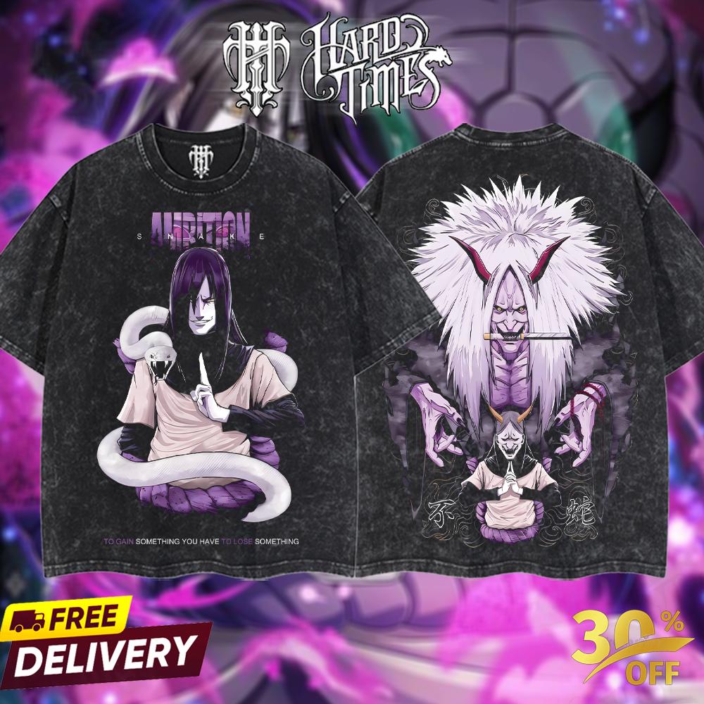 HardTimesClothing - "Orochimaru" Naruto Retro Vintage Unisex Oversize Anime Manga Acid Washed Heavyweight Cotton T-shirt, Anime Merch, Gift For Anime Fan. Clothes Oversized