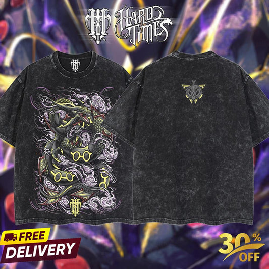 HardTimeClothing - Shiny Rayquaza Pokemon Retro Vintage Unisex Oversize Anime Manga Acid Washed Heavyweight Cotton T-shirt, Anime Merch, Gift For Anime Fan. Clothes Oversized