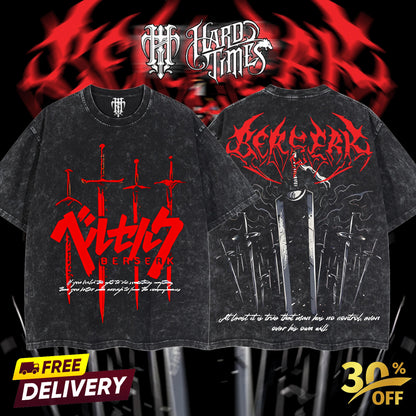 HardTimesClothing - Berserk 18.10 Retro Edition Vintage Unisex Oversize Anime Manga Acid Washed Cotton T-shirt, graphic tee,anime merch fan, outfits men,boys merch