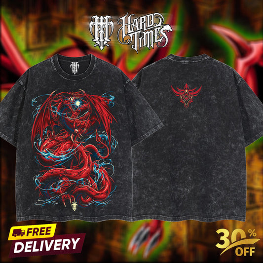 HardTimeClothing - Slifer the sky dragon- Osiris Yugioh Retro Vintage Unisex Oversize Anime Manga Acid Washed Heavyweight Cotton T-shirt, Anime Merch, Gift For Anime Fan. Clothes Oversized