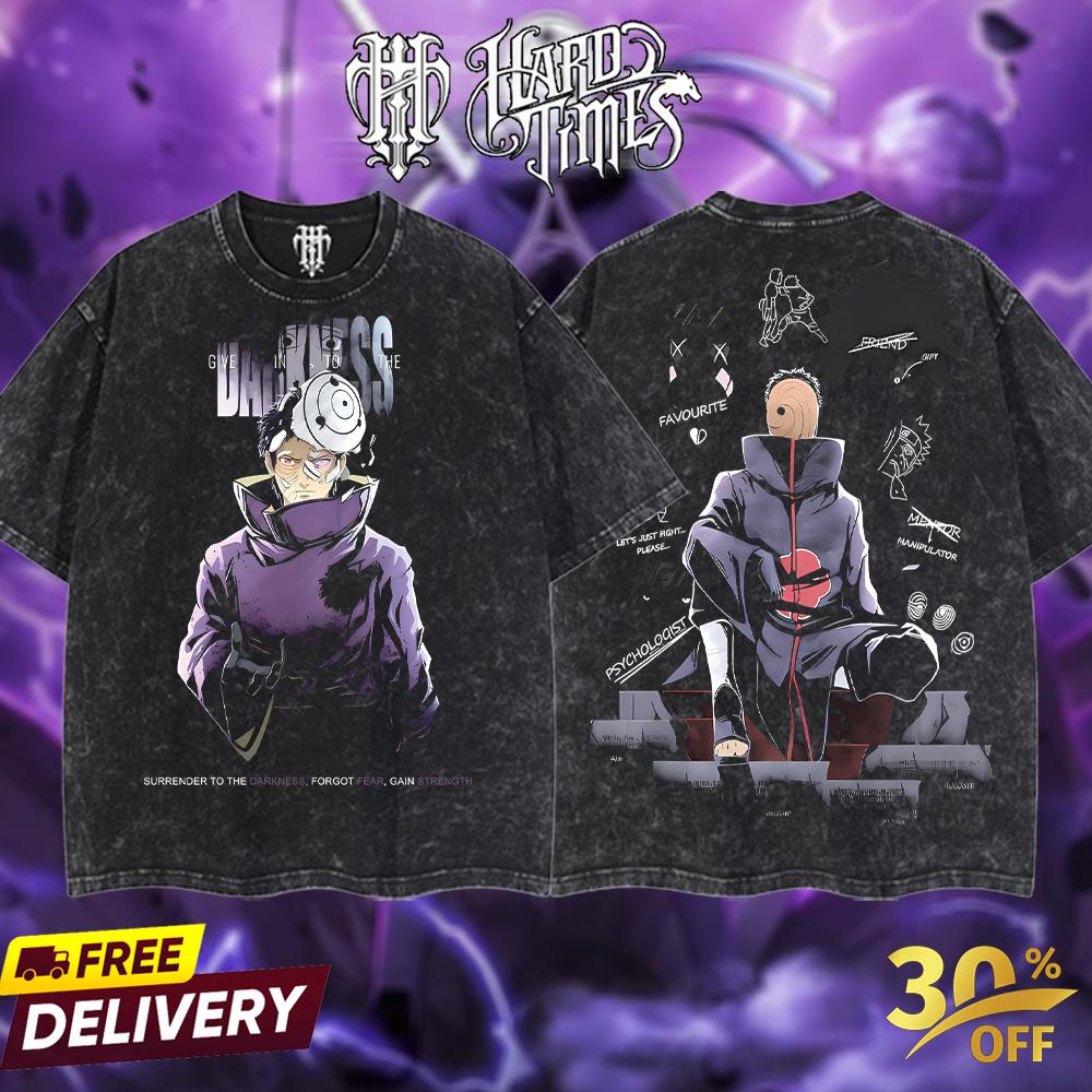 HardTimesClothing - "Uchiha Obito" Naruto Retro Vintage Unisex Oversize Anime Manga Acid Washed Heavyweight Cotton T-shirt, Anime Merch, Gift For Anime Fan. Clothes Oversized