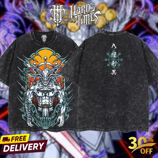 HardTimesClothing - "Mahoraga" Jujutsu Kaisen Retro Vintage Unisex Oversize Anime Manga Acid Washed Heavyweight Cotton T-shirt, Anime Merch, Gift For Anime Fan. Clothes Oversized