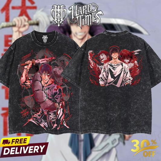 HardTimesClothing "Toji" Jujutsu Kaisen Retro Vintage Unisex Oversize Anime Manga Acid Washed Heavyweight Cotton T-shirt, Anime Merch, Gift For Anime Fan. Clothes Oversized