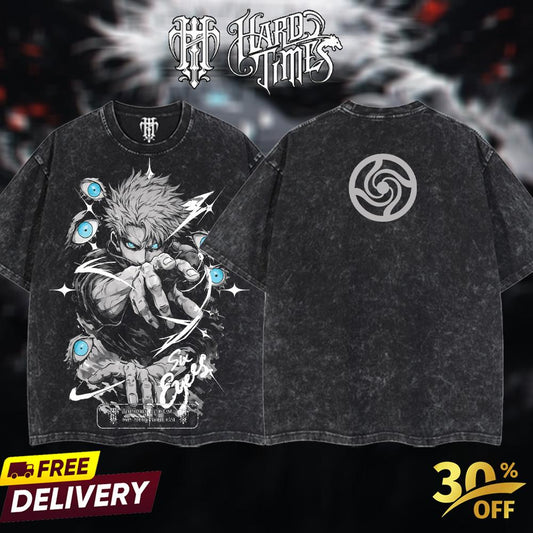 HardTimesClothing Gojo Satoru Jujutsu Kaisen season 3 2026 Retro Vintage Unisex Oversize Anime Manga Acid Washed Heavyweight Cotton T-shirt, Anime Merch, Gift For Anime Fan. Menswear Oversized