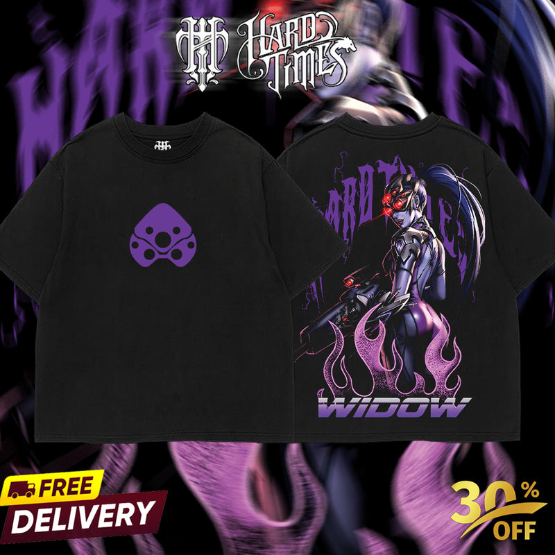 HardTimesClothing - Widow Maker Overwatch, Blizzard Collection Game Oversized Washed Tee Acid Washed Lightweight TSHIRT, Gift for him her Clothes Cotton (Copy)