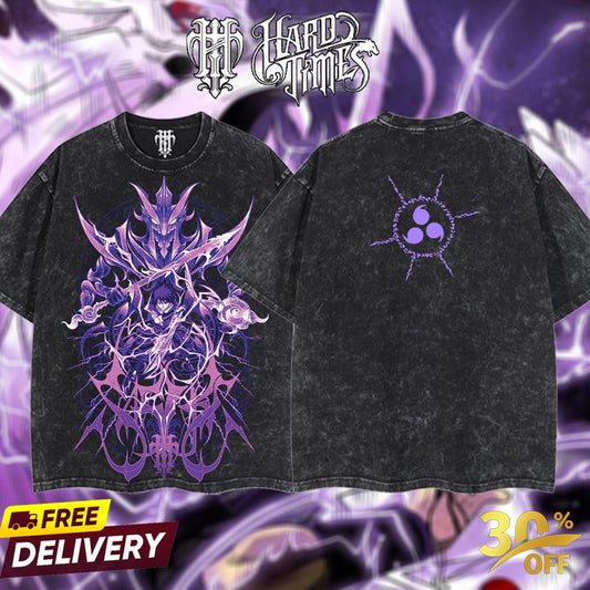 HardTimesClothing - "Sasuke X Susanoo" Naruto Retro Vintage Unisex Oversize Anime Manga Acid Washed Heavyweight Cotton T-shirt, Anime Merch, Gift For Anime Fan. Clothes Oversized