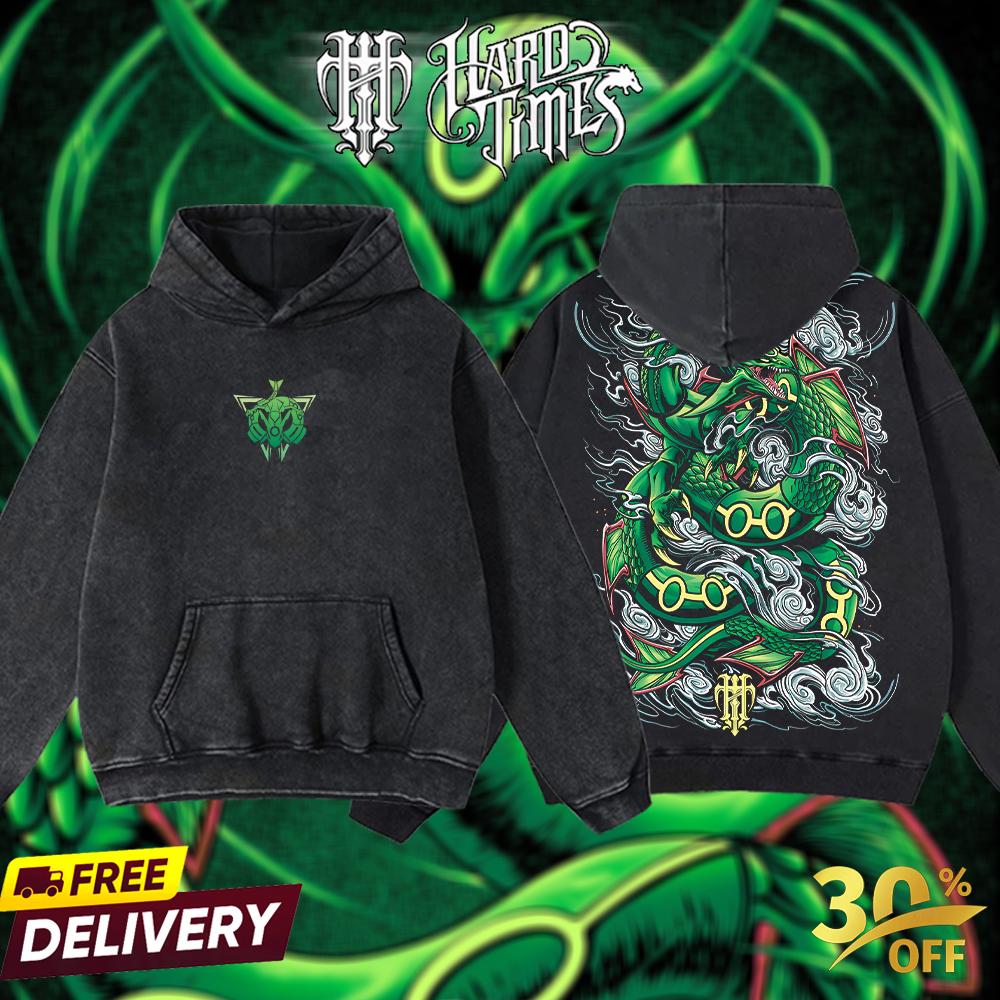 HardTimeClothing - Rayquaza Pokemon Retro Vintage Unisex Oversize Anime Manga Acid Washed Heavyweight Cotton T-shirt, Anime Merch, Gift For Anime Fan. Clothes Oversized