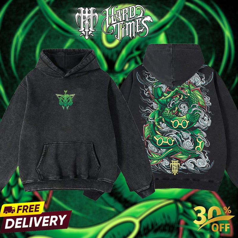 HardTimeClothing - Rayquaza Pokemon Retro Vintage Unisex Oversize Anime Manga Acid Washed Heavyweight Cotton T-shirt, Anime Merch, Gift For Anime Fan. Clothes Oversized