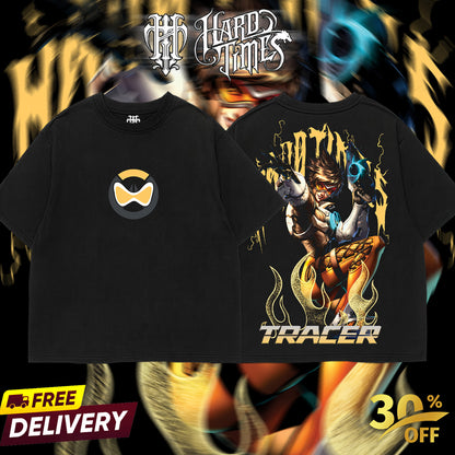 HardTimesClothing - Tracer Overwatch, Blizzard Collection Game Oversized Washed Tee Acid Washed Lightweight TSHIRT, Gift for him her Clothes Cotton
