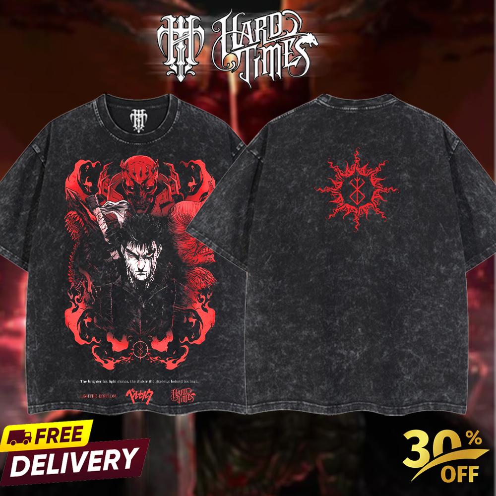 HardTimesClothing - Guts Berserk  Retro Edition Vintage Unisex Oversize Anime Manga Acid Washed Cotton T-shirt, graphic tee,anime merch fan, outfits men,boys merch