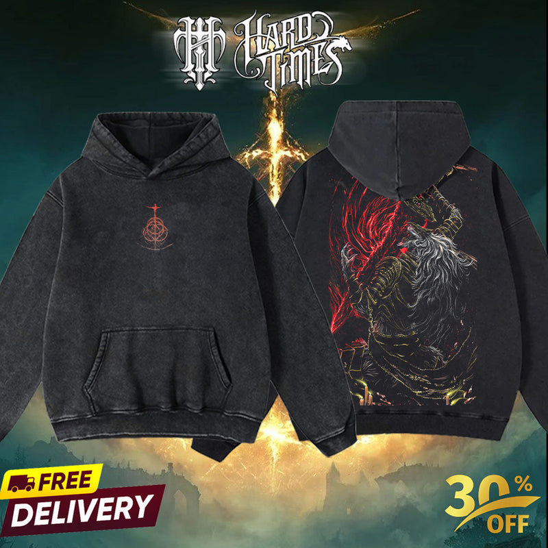 HardTimesClothing -  Maliketh the Black Blade Elden Ring Boss Retro Limited Vintage, From Software Collection Game Oversized Washed Tee Acid Washed Lightweight TSHIRT, Gift for him her Clothes Cotton