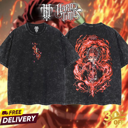 HardTimesClothing - Tanjiro Demons Slayer Vintage Unisex Oversize Anime Manga Acid Washed Heavyweight Cotton T-shirt, graphic tee,anime merch fan, outfits men