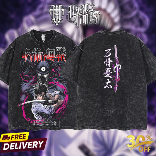 HardTimesClothing Yuta Okkotsu v2 Jujutsu Kaisen season 3 2026 Retro Vintage Unisex Oversize Anime Manga Acid Washed Heavyweight Cotton T-shirt, Anime Merch, Gift For Anime Fan. Menswear Oversized