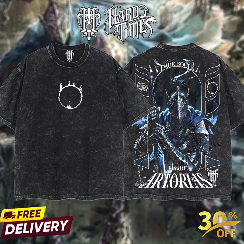HardTimesClothing Artorias the Abysswalker Darksoul Retro Vintage Unisex Oversize Anime Manga Acid Washed Heavyweight Cotton T-shirt, Anime Merch, Gift For Anime Fan. Menswear Oversized