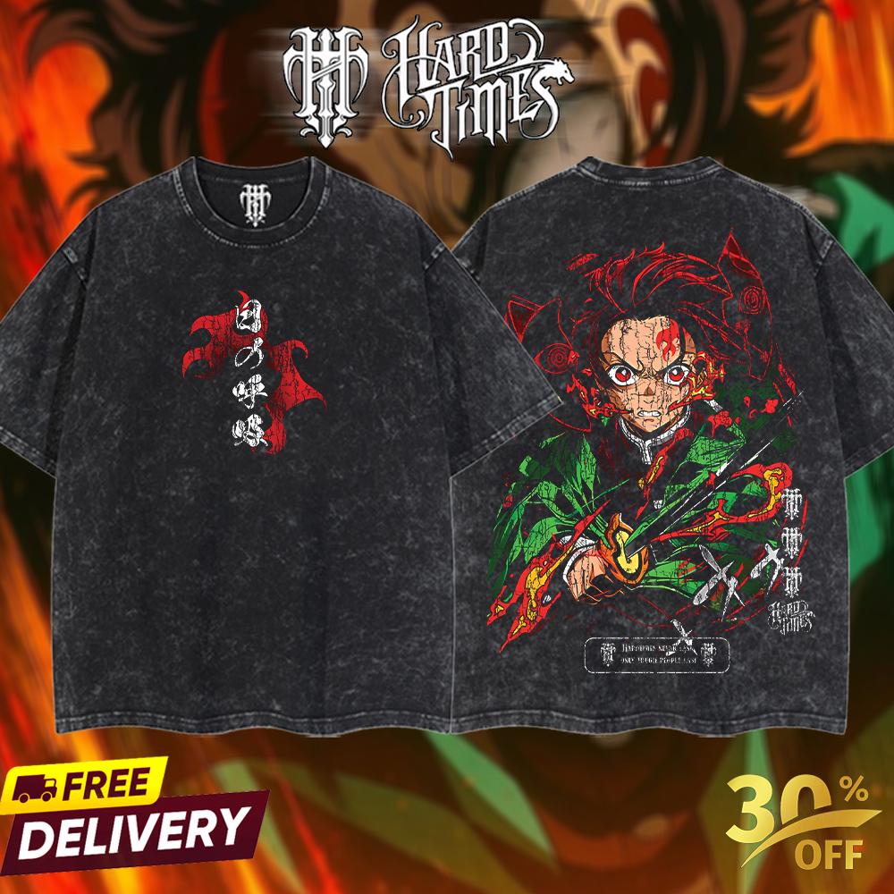 HardTimesClothing - Tanjiro Demons Slayer Vintage Unisex Oversize Anime Manga Acid Washed Heavyweight Cotton T-shirt, graphic tee,anime merch fan, outfits men