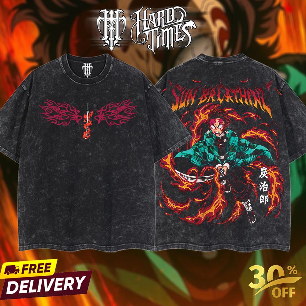 HardTimesClothing - Retro Limited Vintage Kamado Tanjiro Demon Slayer, demon slayer infinity castle, Unisex Oversize Anime Manga Acid Washted Heavyweight Cotton Tshirt, Anime Merch, Gift for anime fan Clothes Oversized