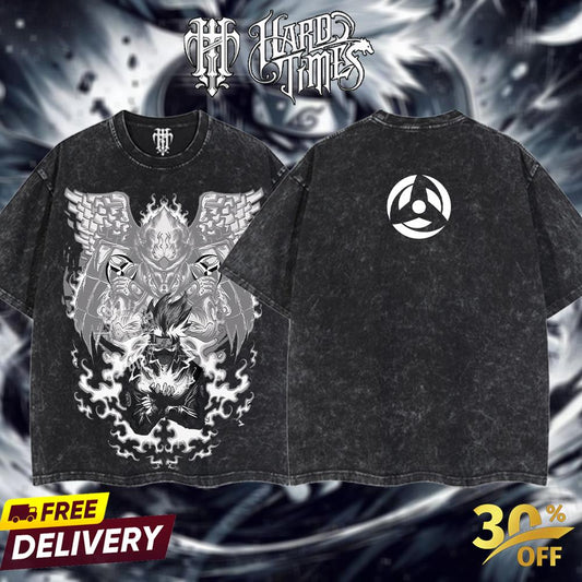 HardTimesClothing "Kakashi x Susano" Naruto Retro Vintage Unisex Oversize Anime Manga Acid Washed Heavyweight Cotton T-shirt, Anime Merch, Gift For Anime Fan. Clothes Oversized