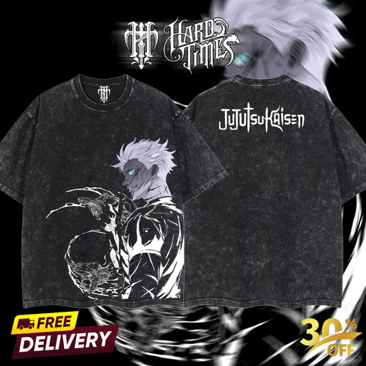 HardTimesClothing "Gojo" Jujutsu Kaisen Retro Vintage Unisex Oversize Anime Manga Acid Washed Heavyweight Cotton T-shirt, Anime Merch, Gift For Anime Fan. Clothes Oversized