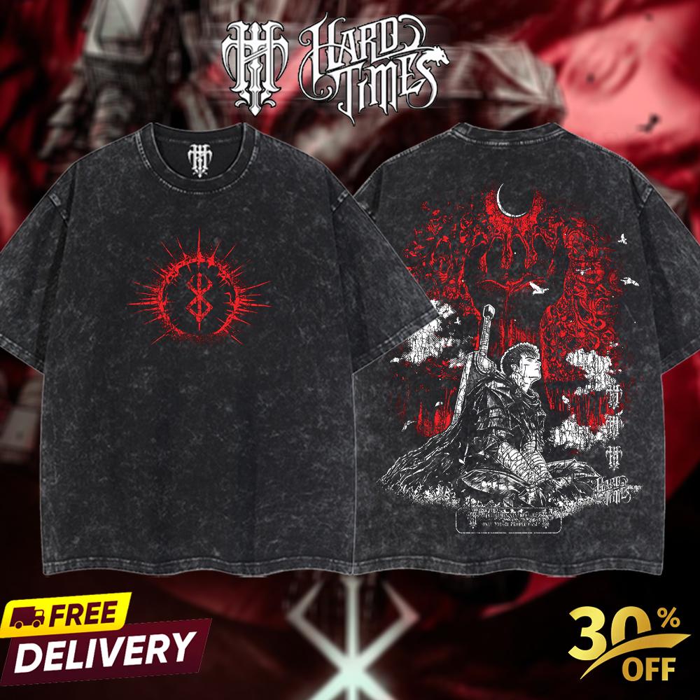 HardTimesClothing - Guts Berserk Vintage Unisex Oversize Anime Manga Acid Washed Heavyweight Cotton T-shirt, graphic tee,anime merch fan, outfits men