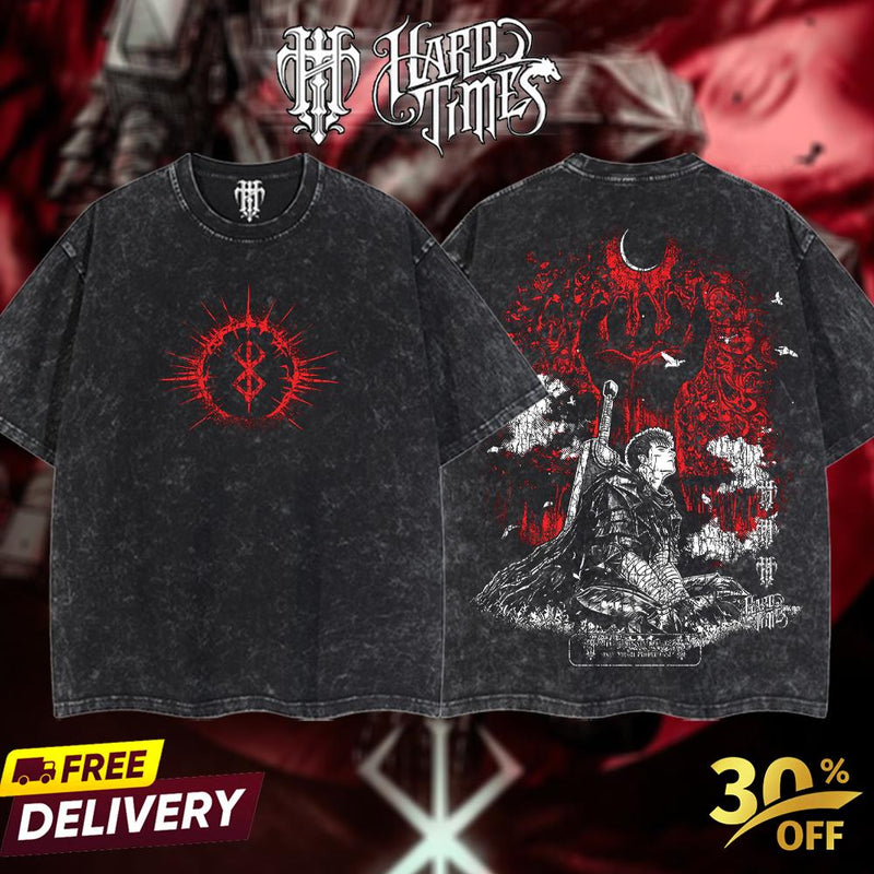 HardTimesClothing - Guts Berserk Vintage Unisex Oversize Anime Manga Acid Washed Heavyweight Cotton T-shirt, graphic tee,anime merch fan, outfits men