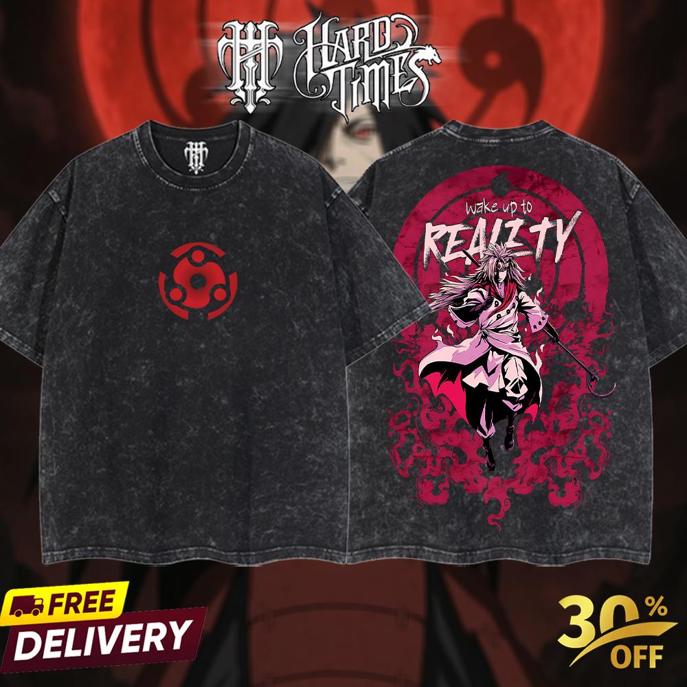 HardTimesClothing - "Uchiha Madara" Naruto Retro Vintage Unisex Oversize Anime Manga Acid Washed Heavyweight Cotton T-shirt, Anime Merch, Gift For Anime Fan. Clothes Oversized