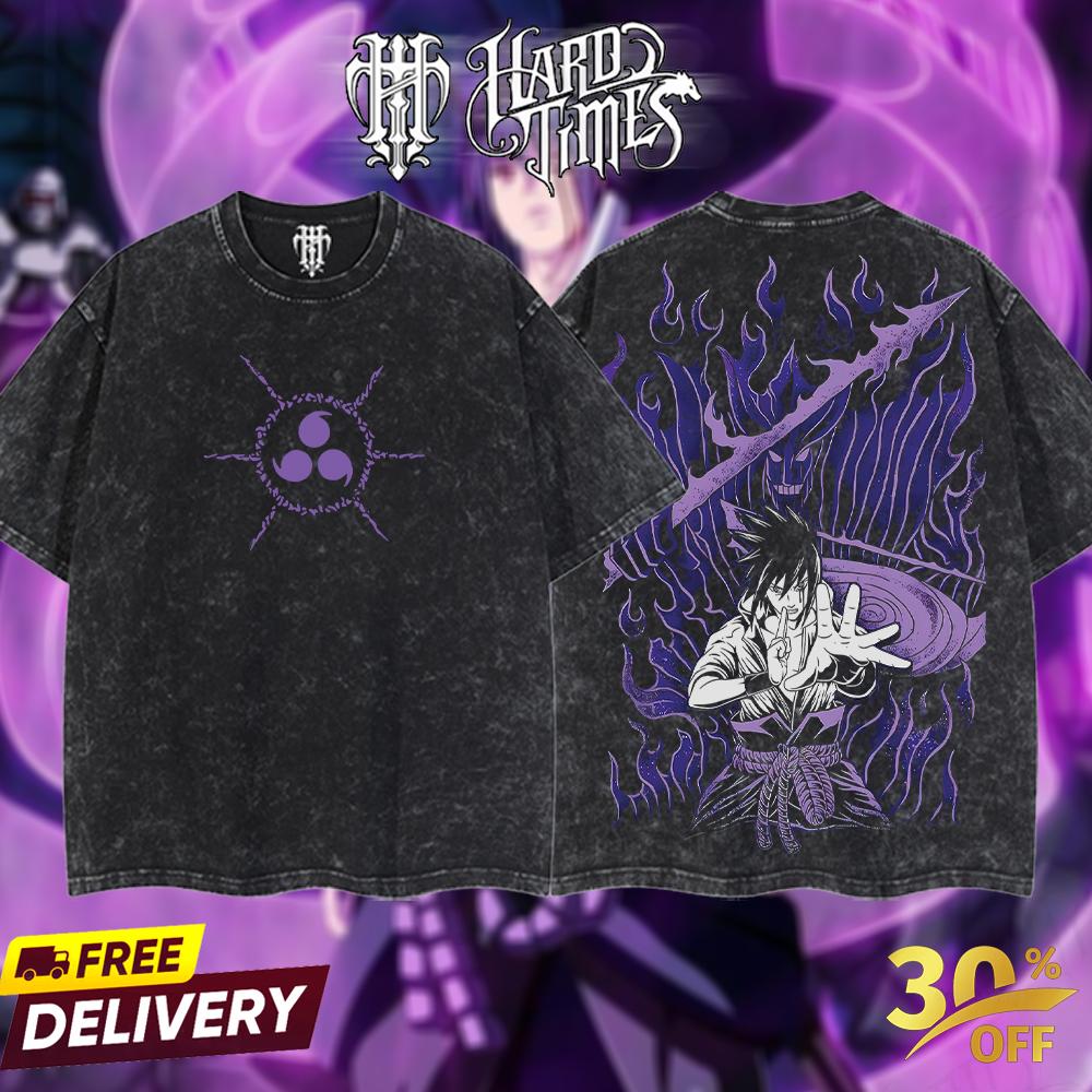 HardTimesClothing - "Sasuke X Susanoo" Naruto Retro Vintage Unisex Oversize Anime Manga Acid Washed Heavyweight Cotton T-shirt, Anime Merch, Gift For Anime Fan. Clothes Oversized