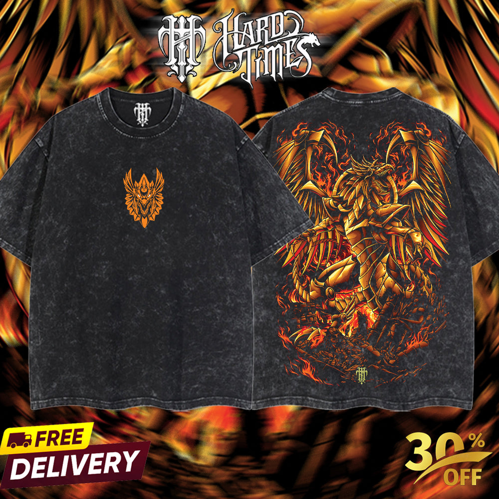 HardTimeClothing - The Winged Dragon of Ra Yugioh Retro Vintage Unisex Oversize Anime Manga Acid Washed Heavyweight Cotton T-shirt, Anime Merch, Gift For Anime Fan. Clothes Oversized