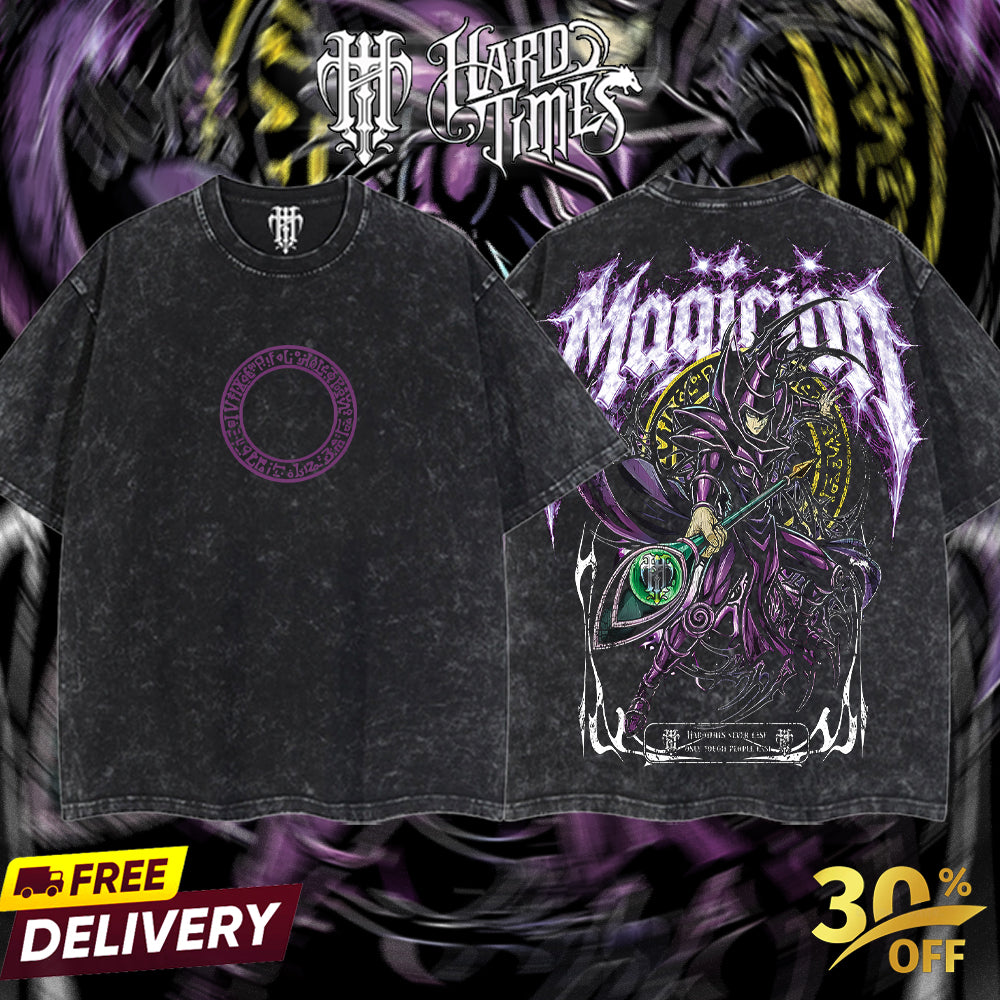 HardTimeClothing - Dark Magician YugiOh Vintage Unisex Oversize Anime Manga Washed Heavyweight Cotton T-shirt, Gift For Anime Fan