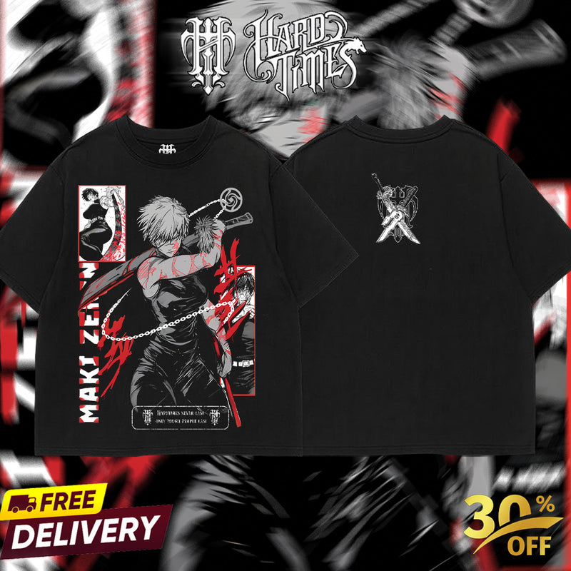 HardTimesClothing Maki Zenin Jujutsu Kaisen Season 3 2026 Retro Vintage Unisex Oversize Anime Manga Acid Washed Heavyweight Cotton T-shirt, Anime Merch, Gift For Anime Fan. Menswear Oversized
