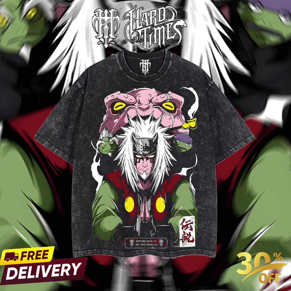 HardTimesClothing - Jiraiya Sannin Naruto Anime Limited Edition Death Reaper Seal Double Printed Oversize Lightweight Acid Washed Hoodie, graphic hoodies men streetwear