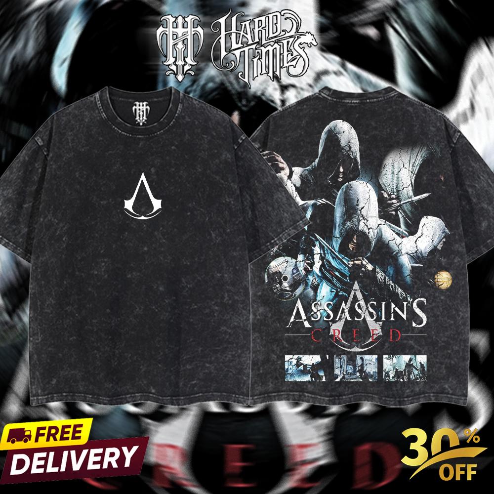 HardTimesClothing - Assasin Creed Retro Limited Vintage From Software Collection Game Oversized Washed Tee Acid Washed Lightweight TSHIRT, Gift for him her Clothes Cotton (Copy) (Copy)