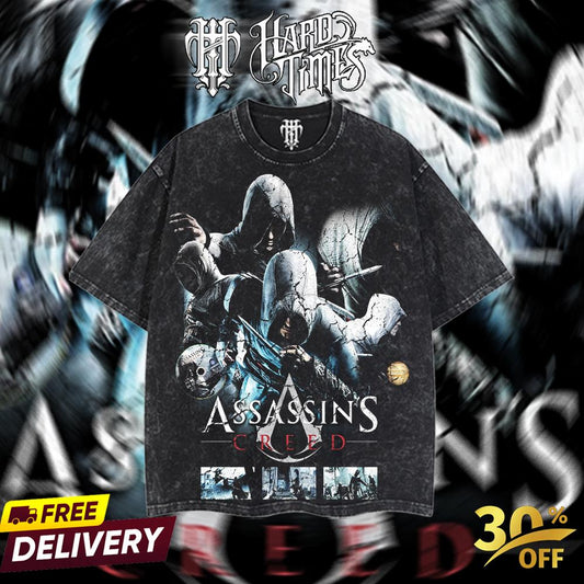 HardTimesClothing - Assasin Creed Retro Limited Vintage From Software Collection Game Oversized Washed Tee Acid Washed Lightweight TSHIRT, Gift for him her Clothes Cotton (Copy) (Copy)