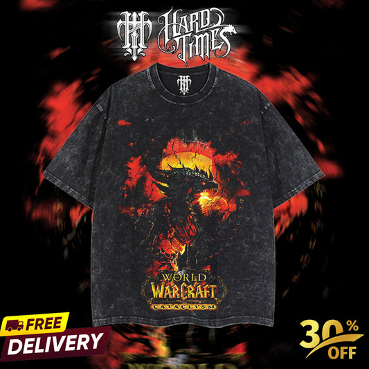 HardTimesClothing - World of Warcraft Cataclysm Retro Limited Vintage From Software Collection Game Oversized Washed Tee Acid Washed Lightweight TSHIRT, Gift for him her Clothes Cotton (Copy) (Copy)