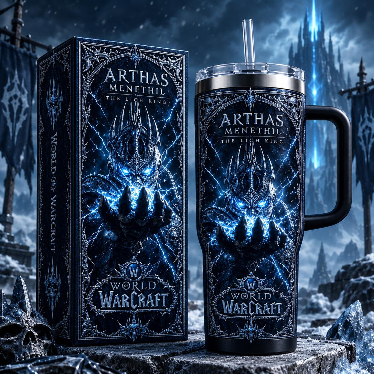 (Normal White Box) Tumbler 40oz - Arthas menethil Lich king World of warcraft