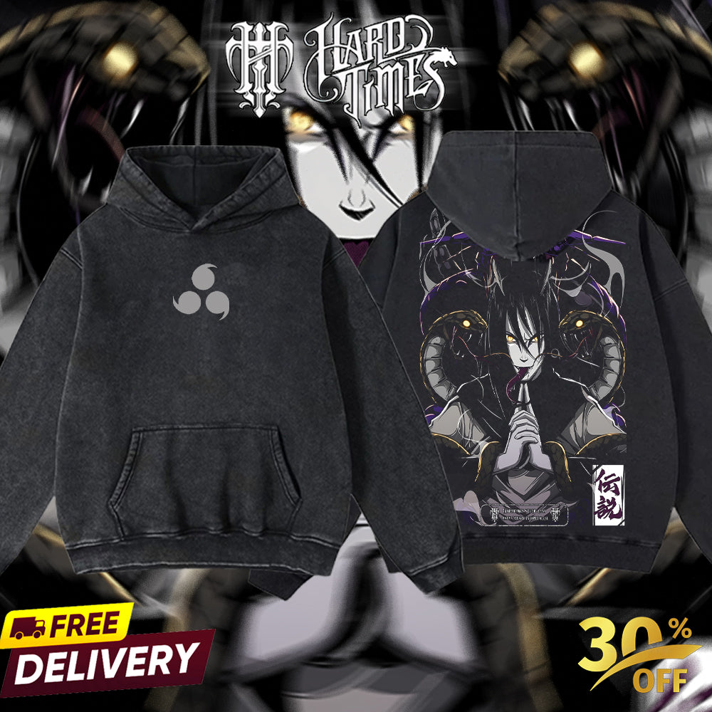 HardTimesClothing - Orochimaru Sannin Naruto Anime Limited Edition Death Reaper Seal Double Printed Oversize Lightweight Acid Washed Hoodie, graphic hoodies men streetwear (Copy) (Copy)
