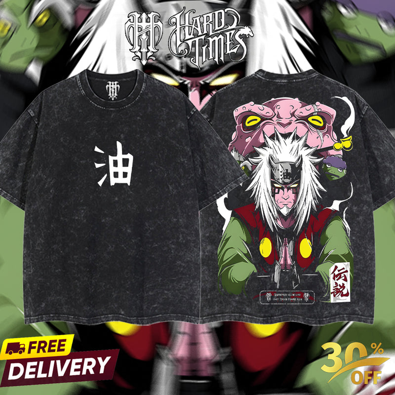 HardTimesClothing - Jiraiya Sannin Naruto Anime Limited Edition Death Reaper Seal Double Printed Oversize Lightweight Acid Washed Hoodie, graphic hoodies men streetwear