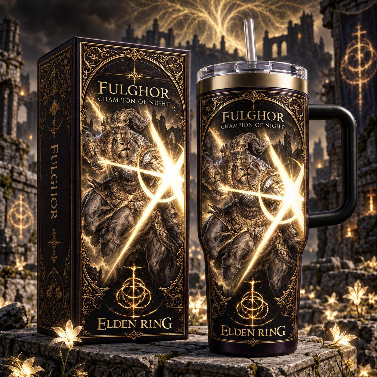 (Normal White Box) Tumbler 40oz - Fulghor, Champion of Night Eldenring