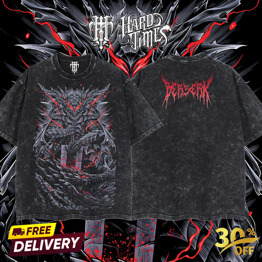 HardTimeClothing - Guts Berserk Retro Vintage Unisex Oversize Anime Manga Acid Washed Heavyweight Cotton T-shirt, Anime Merch, Gift For Anime Fan. Clothes Oversized