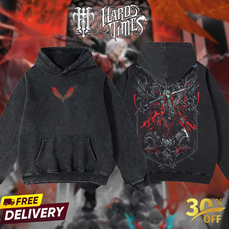 HardTimeClothing - Dante Devil Hunter - Devil May Cry Retro Vintage Unisex Oversize Anime Manga Game Acid Washed Heavyweight Cotton T-shirt, Anime Merch, Gift For Anime Fan. Clothes Oversized