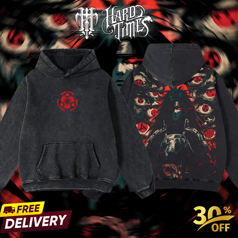 HardTimesClothing - "Uchiha Madara" Naruto Retro Vintage Unisex Oversize Anime Manga Acid Washed Heavyweight Cotton T-shirt, Anime Merch, Gift For Anime Fan.