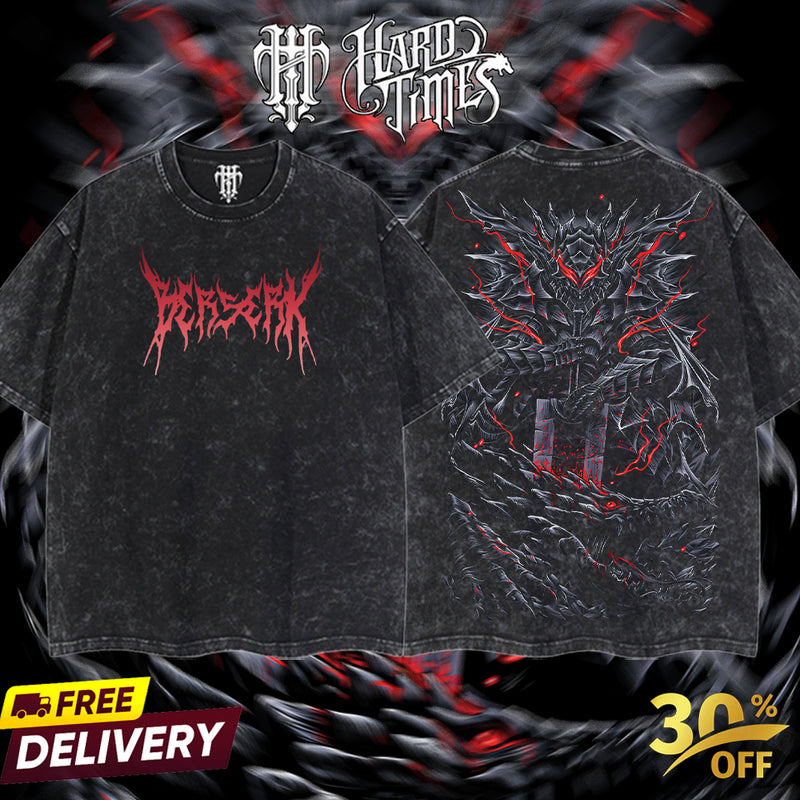 HardTimeClothing - Guts Berserk Retro Vintage Unisex Oversize Anime Manga Acid Washed Heavyweight Cotton T-shirt, Anime Merch, Gift For Anime Fan. Clothes Oversized